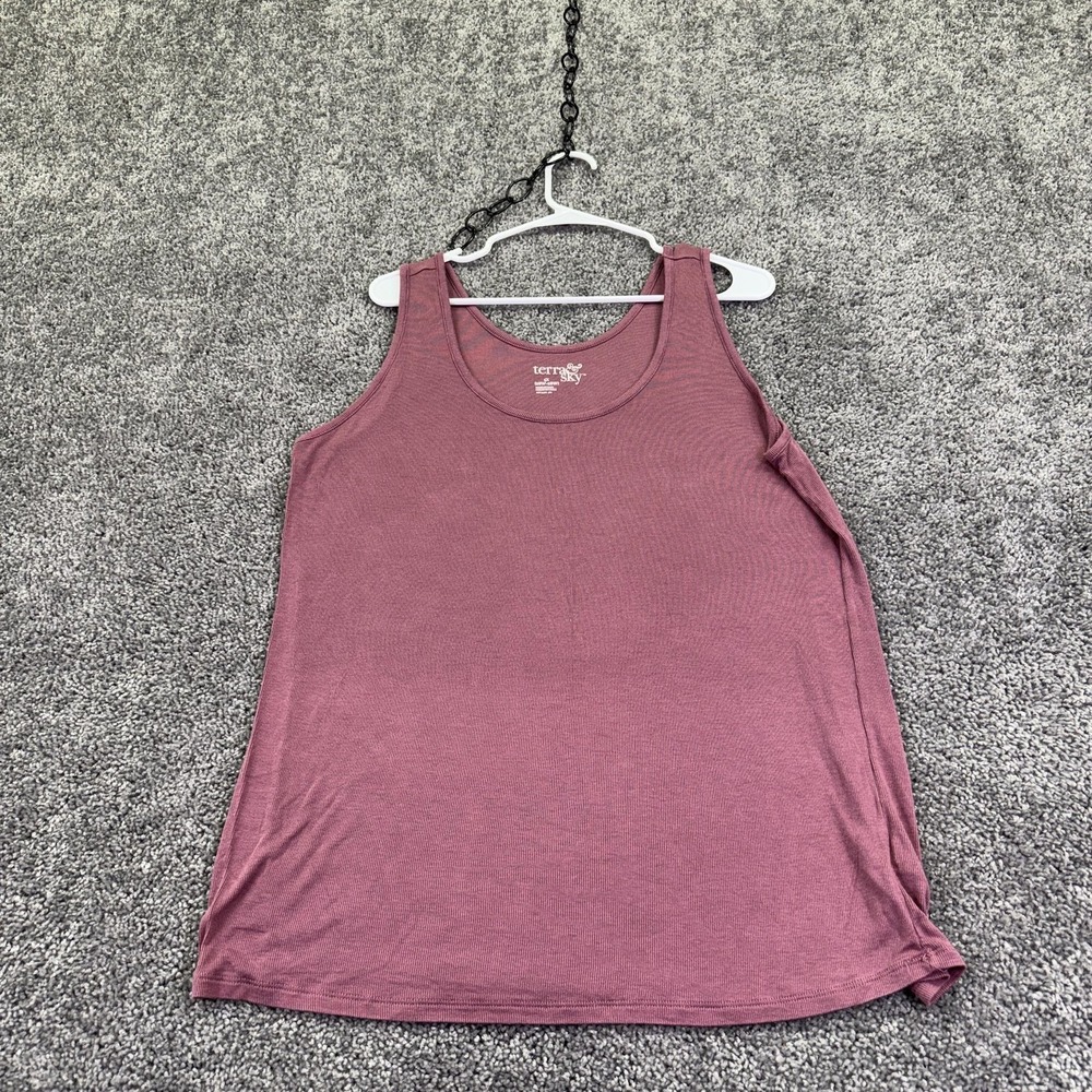 Terra & Sky Tank Top Womens 1X Purple Pink Ribbed Scoop Neck Jersey Summer Plus